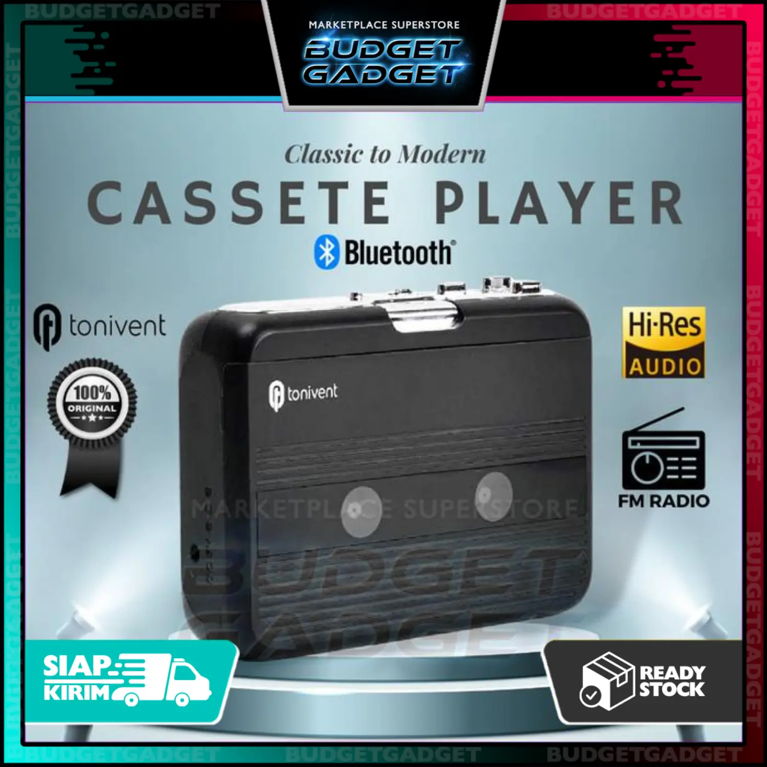 Tonivent Player Kaset Tape Walkman Bluetooth FM Radio TON007B Pemutar Kaset Tape Klasik Koneksi Stabil Bluetooth 5.0 & FM Radio untuk Pengalaman Audio Nostalgia
