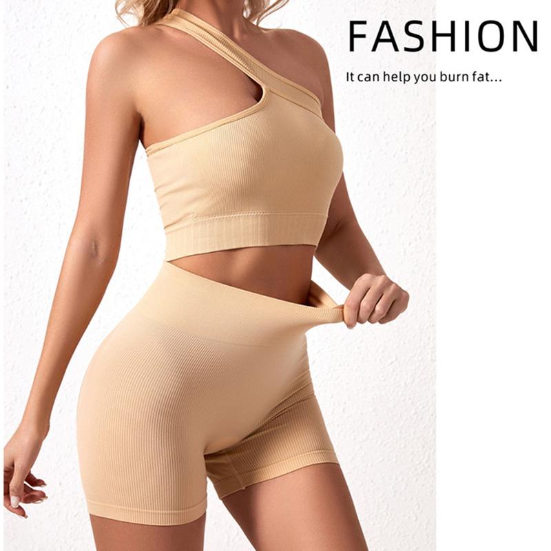 Bộ Đồ Tập Gym Không Đường May Cho Nữ, 2 Món, Yoga, Áo Ngực Thể Thao, Áo Crop Top, Quần Đùi Cạp Cao, Trang Phục Tập Thể Dục, Quần Áo Tập Luyện 3