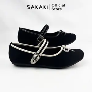 Sepatu Flatshoes Wanita Baleva SAKAKI Bludru - Hitam - Kerja