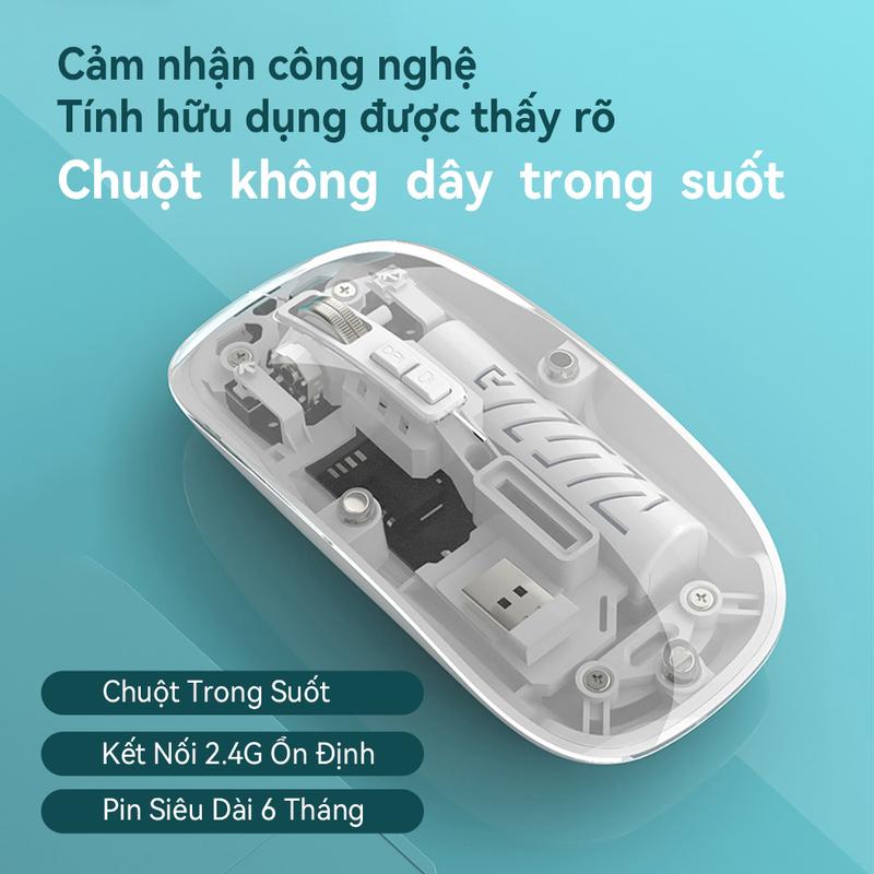 Chuột không dây, trong suốt, chế độ kép, 2.4G Bluetooth, chuột chơi game, có thể sạc lại, thích hợp cho máy tính xách tay, PC và máy tính, chuột công thái học