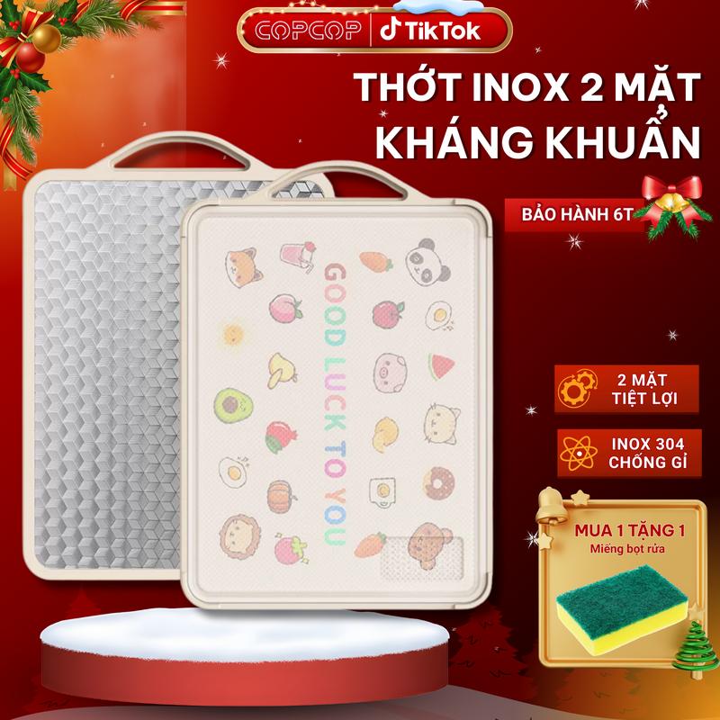 Thớt Inox 304 COPCOP 2 Mặt Kháng Khuẩn Với Mặt Nhựa lúa Mạch Và Mặt Inox 304 An Toàn Tiện Lợi Cho cả Gia Đình