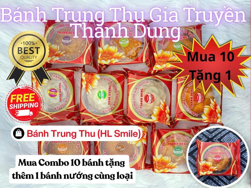 Combo 10 ( TẶNG THÊM 1 BÁNH) bánh trung thu truyền thống thanh dung 180g 7 vị - Tự chọn vị ( Vị - Nhân: Thập Cẩm -Trà Xanh - Cốm- Sầu Riêng- Khoai Môn - Sữa Dừa - Đậu Xanh )