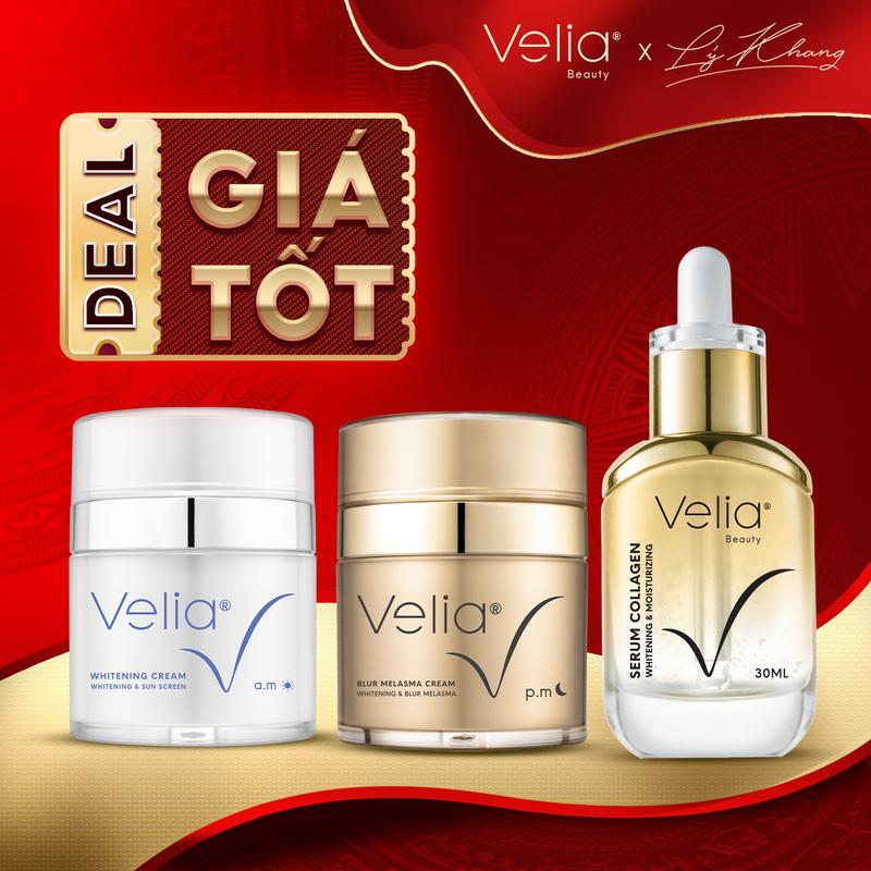 [#30 DEAL GIÁ TỐT] Bộ 03 Kem Hỗ Trợ Cải Thiện Tình Trạng Nám, Kem Dưỡng Trắng Da và Serum Collagen VELIA Skincare