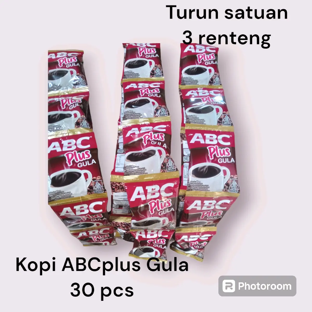 30 Sachet Kopi ABC Plus Gula (3 renteng x 10 sachet x 18 grm )Rendah gula Bubuk Coffee