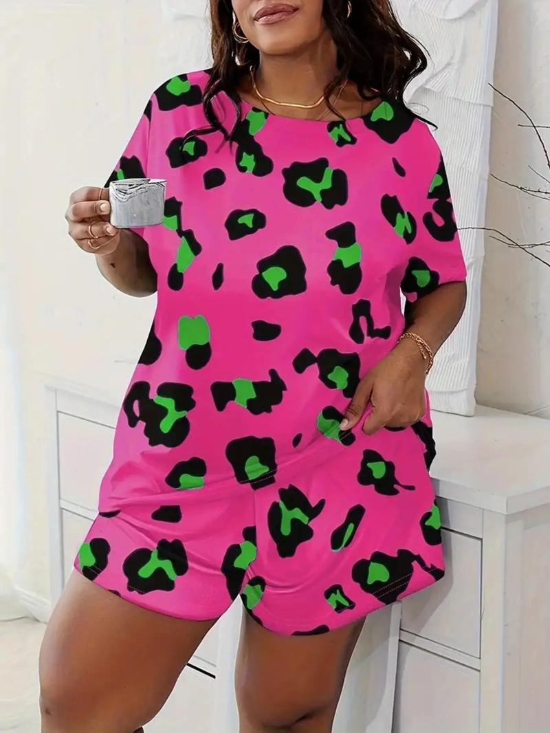 Product Introduction of Plus Size Graphic Print Summer Clothes Set, Casual Round Neck Short Sleeve Tee & Elastic Waist Shorts, Women's Two-piece Outfits, Co ord Set Summer 2
