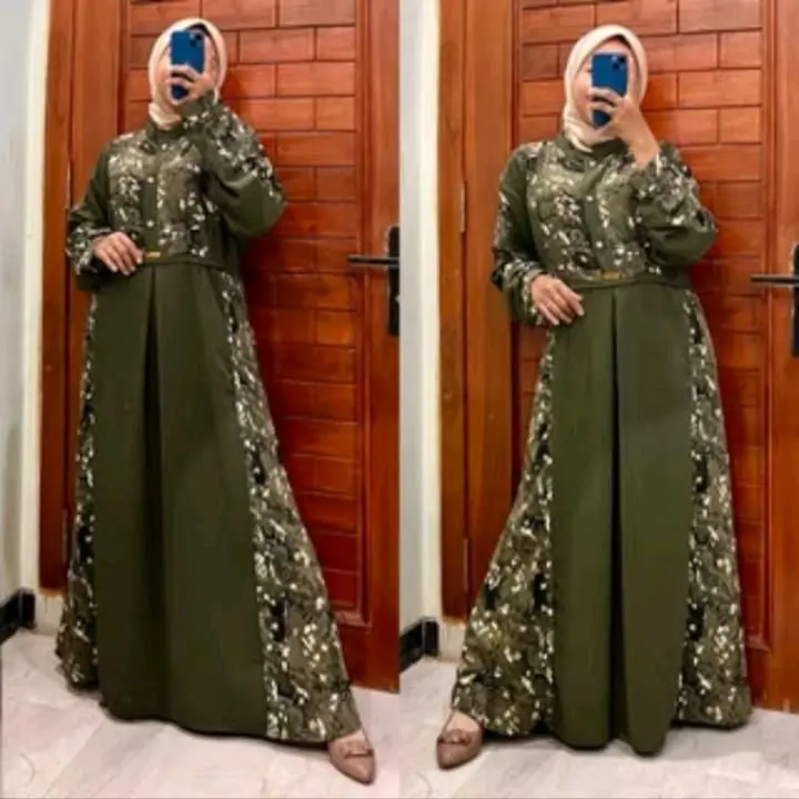 Gamis Dewasa Busui Model Terbaru - Shakila Dress Crinkle Kombinasi Motif Bunga Etnik Abstrak - Lebaran, Maxi, Muslim, Remaja, Wanita, Airflow, Mewah, Kondangan, Pesta, Syari Menyusui