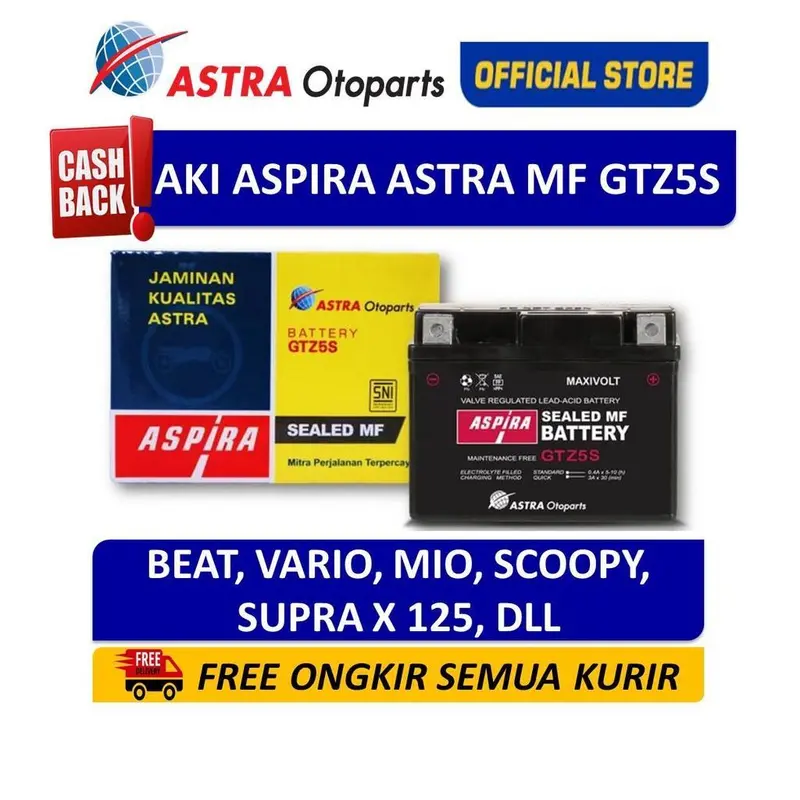 Aki Motor Aspira Astra GTZ5S MF Kering Beat Vario Mio Scoopy 11-GTZ-5SMF 0