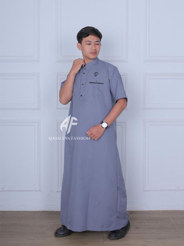 Jubah Muslim Pria Dewasa Remaja Model Kancing Sultan Lengan Pendek- Gamis Laki Laki kekinian Katun 3