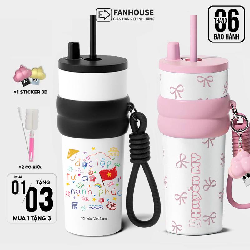 [Live] Ly giữ nhiệt Candy inox 316 cao cấp, bình giữ nhiệt 710ml có ống hút Fan House khắc tên theo yêu cầu