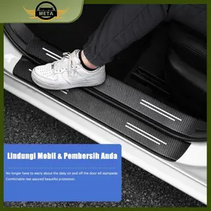 [Meta] Stiker Pelindung Sill Plate Mobil 4Pcs Carbon Fiber Anti-Goresan & Tahan Air 40x7cm & 60x7cm Universal untuk Pintu Depan Belakang Bagasi