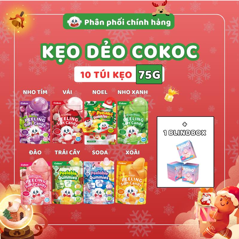 COKOC BOBO - 600-750g 10 Túi Kẹo Dẻo Bóc Vỏ 7 Vị Trái Cây & Mô Hình IP 3D An Toàn Cho Bé - Quà Tặng Thiếu Nhi Vui Nhộn,Thức Ăn Candy Food - Freeship Toàn Quốc