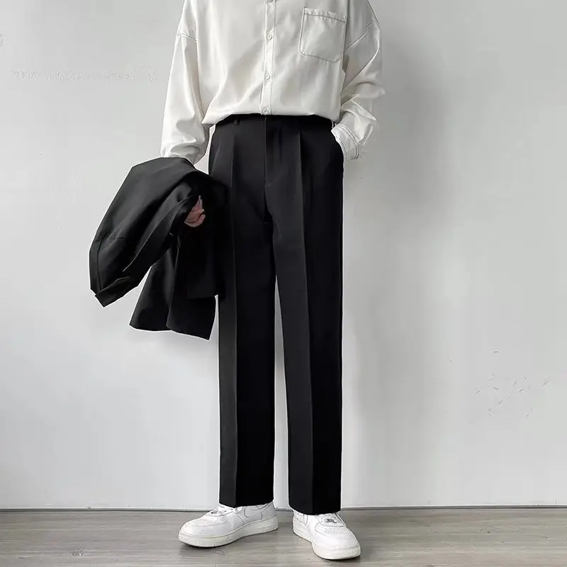 [S-4XL] New Style ins Popular Drape Small Trousers Men, Thickened Korean Style Trendy Loose Straight Trousers Pants Human Menswear Casual Beige Plain Oversize Baggy
