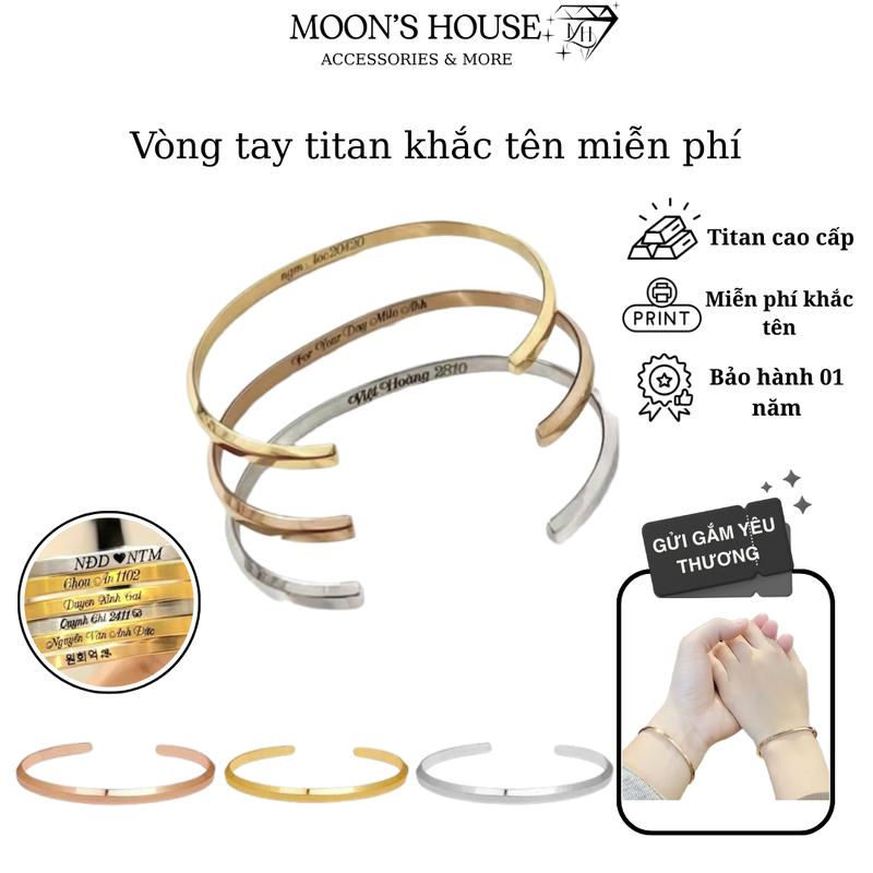 Vòng tay cuff nam nữ kiểu dáng chữ C có khắc tên theo yêu cầu