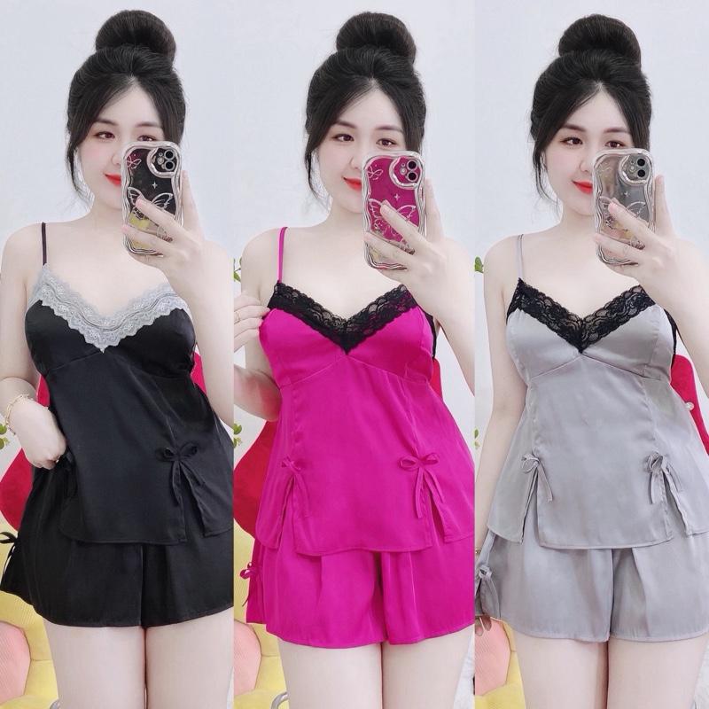   1 CỠ DƯỚI 60KG  Đồ bộ 2 dây ngủ sexy lụa latin ren xẻ tà 