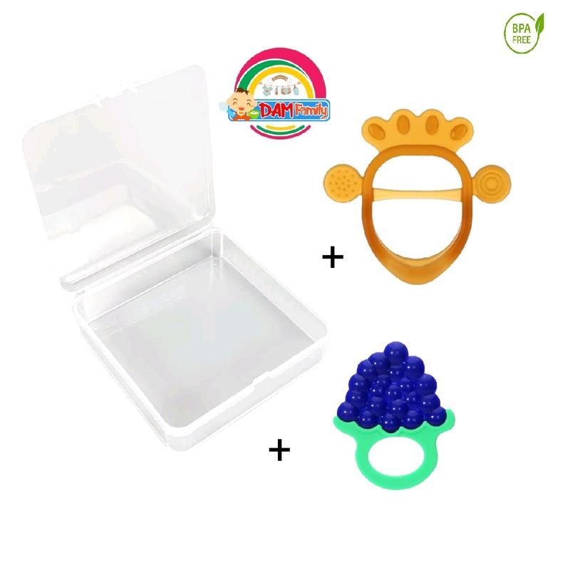 Paket Hemat 3in1 Teether + Box Teether Gigitan Bayi Bahan Silikon Teether Model Gelang Buah Mainan Bayi BPA Free 1