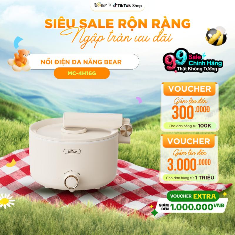 Nồi Lẩu Điện Đa Năng BEAR, Nồi Điện Nồi Đa Năng, Nồi Lẩu Điện Mini Sôi Nhanh Tiết Kiệm Thời Gian Thiết Kế Tay Cầm Gấp Gọn Tiện Lợi Chống Dính Dễ Vệ Sinh MC-4H16G