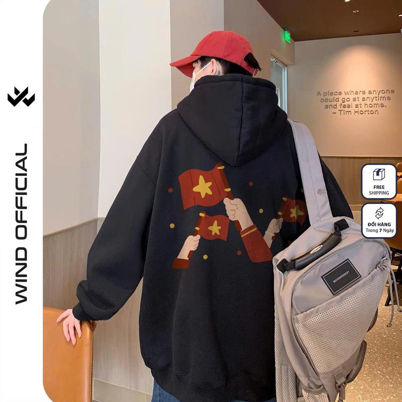  Áo hoodie unisex form rộng WIND Clothing CON TEM 2.9 Unisex thời trang nam nữ oversize ulzzang Menswear Có Túi Dài Tay 