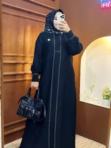 Gamis Abaya Kiara dress Bahan Rayon Twill Warna Hitam Mewah Muslim Wanita Kaftan Basic