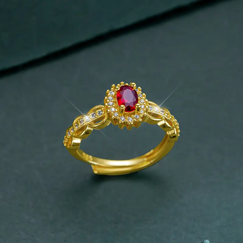 【003Harga telah dibanting, segera di CO】Chard Wake Cincin Wanita Korea Vintage Red Gemstone Perhiasan Ukuran Bebas Cincin Cewek Original  CWR032-Red 1
