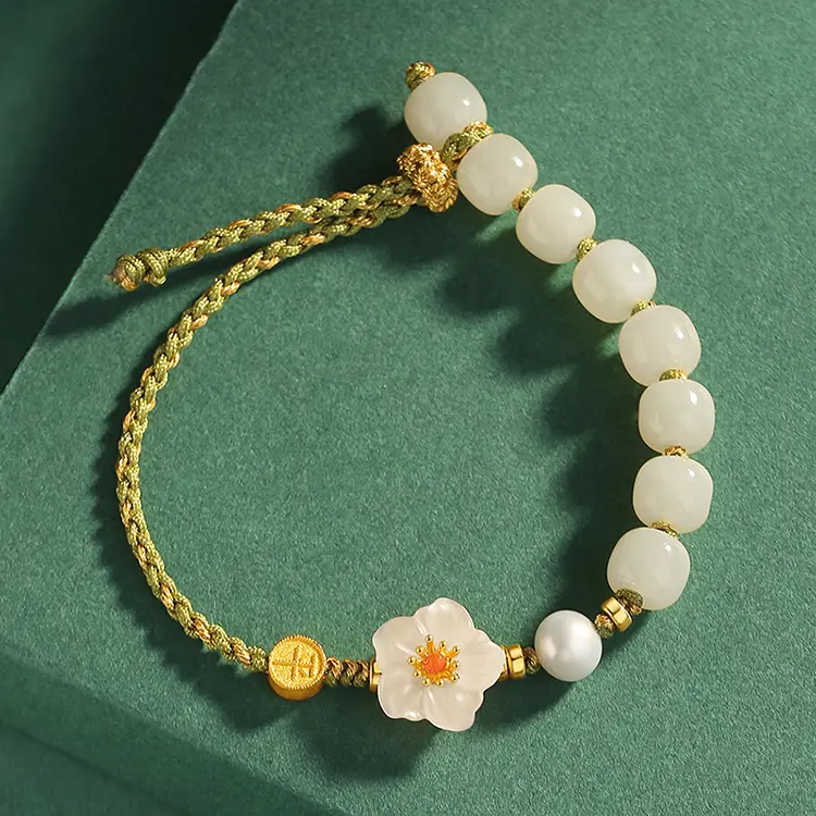 【Promo 6.6】Gelang Giok Hotan Pembawa Keberuntungan & Kedamaian - Gelang Kepang Elegan 8
