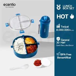 ecentio kotak bekal anti tumpah kotak tempat bekal 1000ml + 500ml lunch box set free sendok kotak saus BPA FREE