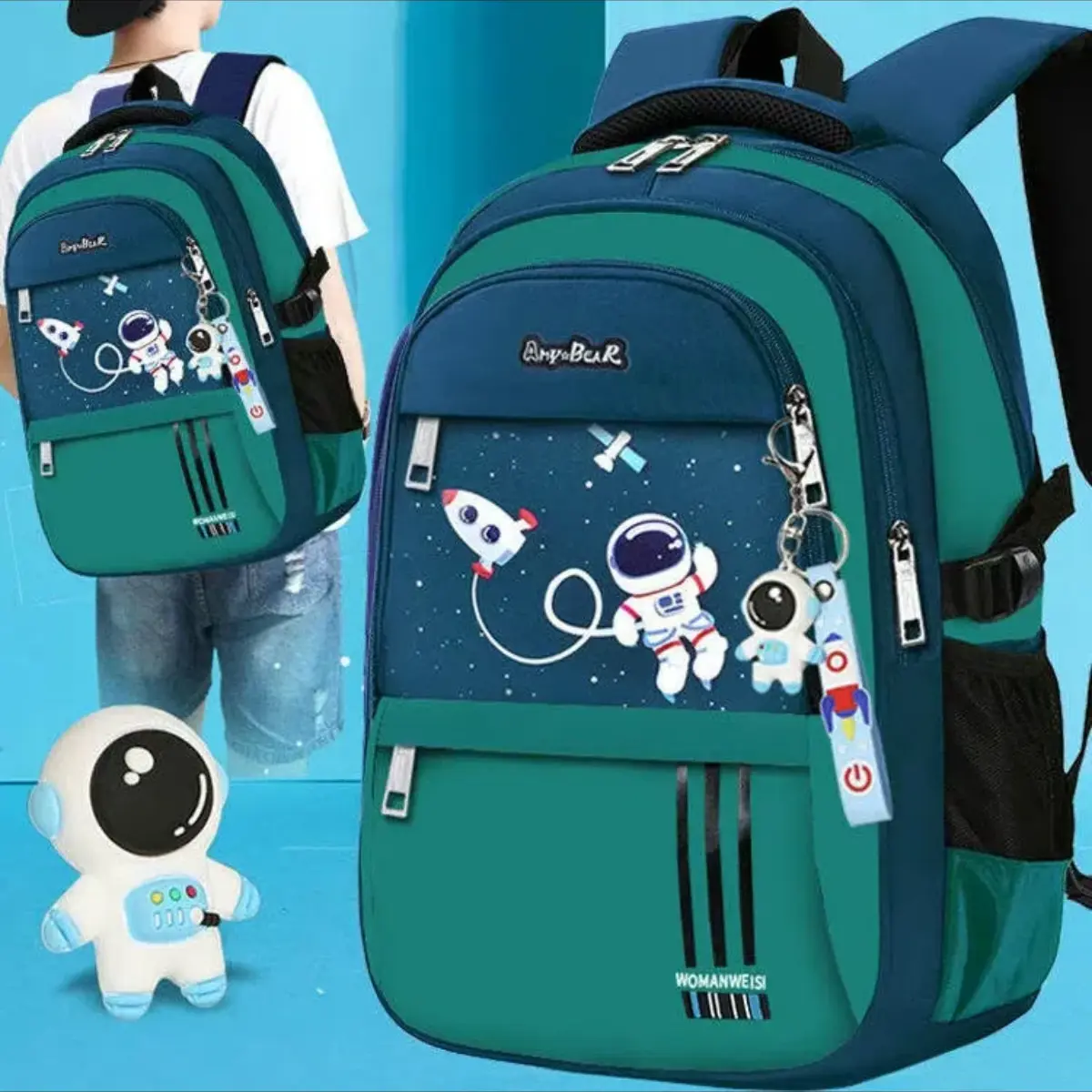 【astronaut backpack】Beg Sekolah Kanak-Kanak Comel Kapasiti Besar Airproof Bahu Tebal Hitam untuk Lelaki Comel Wanita Dewasa