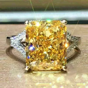 IC62Y Cincin perhiasan populer: Cincin berlian persegi empat cakar mewah dan zirkon untuk wanita, aksesori hadiah Hari Valentine