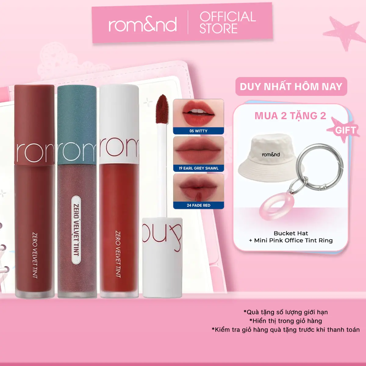 Son Kem Lì Trang Điểm Hàn Quốc Romand Zero Velvet Tint 5.5g