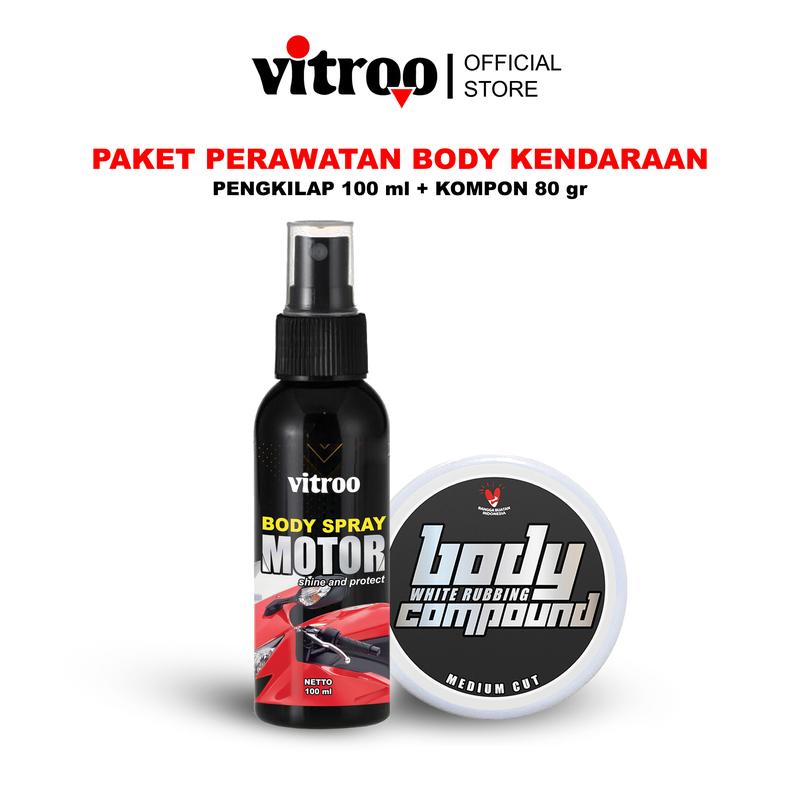 2 in 1 Paket Pengkilap Body Motor Spray Kit+ Penghilang Baret Lecet Rubbing Kompon Compund by Vitroo 0