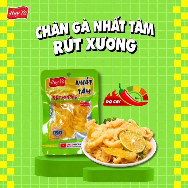 [TẶNG KÈM CHÂN RÚT XƯƠNG] Hey Yo Chân Gà Nhất Tâm Rút Xương 26g - Combo 5/10/15/20/30/50 Gói Chân Gà Không Xương Ngâm Ớt Xiêm Xanh, Cay Giòn Sần Sật, Đồ Ăn Vặt Văn Phòng Tiện Lợi