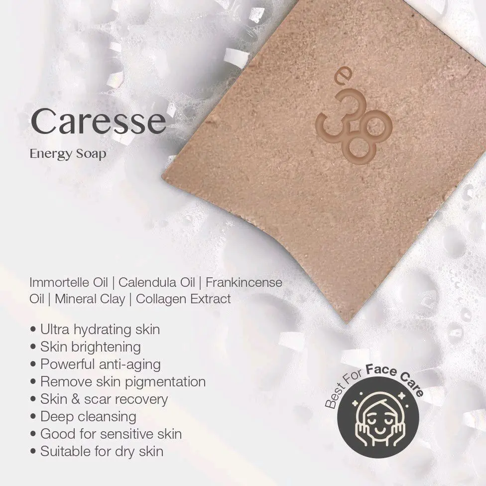 e38 Energy Soap Caresse 100g - 100% Natural Aromatherapy, Organic, Sensitive Skin, Moisturizing, Mineral Clay, Energy, Beauty, Skin Tighten