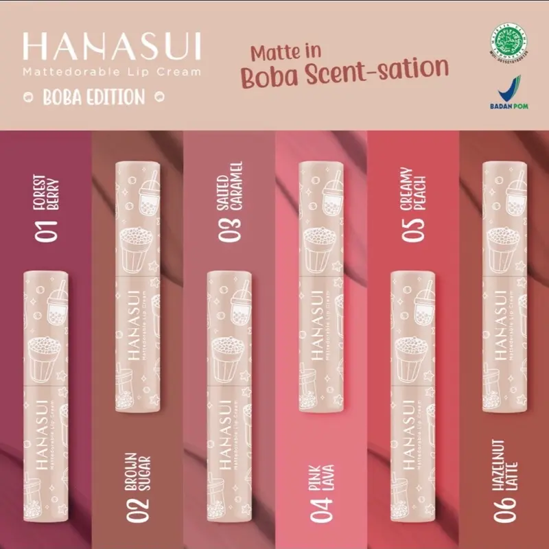Lipstik Hanasui Mattedorable | Edisi Boba | Asli - Liptint, Liquid, Waterproof, Gloss, Bibir, Lipstick 1