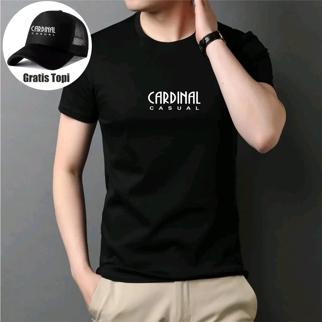 Bonus topi kaos distro pria wanita cardinal casual putih T Shirt Baju Kaos Distro combet 20s Tebal Hitam Standar Nyaman Motif