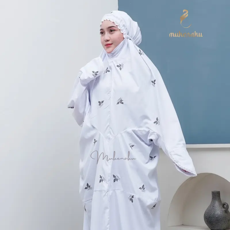 MUKENAKU - Mukena Terusan Santri Bordir Floral Mukena Lajuran Katun 3