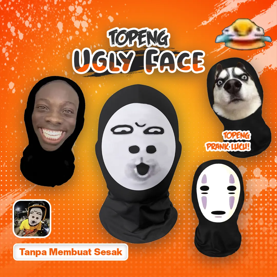Topeng Ugly Face Lucu | Masker Ekspresi Wajah Abstrak Unik Kreatif | Buff Masker Motif Meme Lucu | Fullprinting 3D/Masker Prank