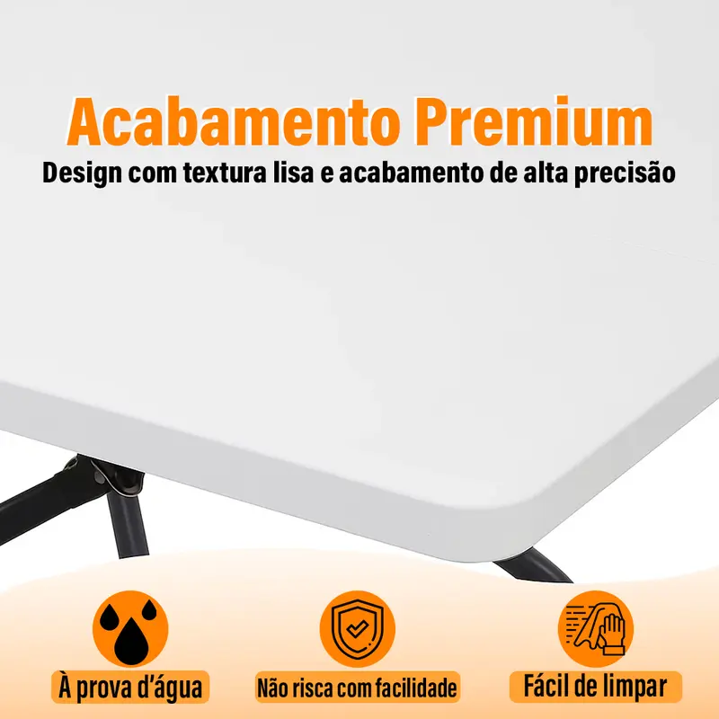 Imagem 5 de Mesa Dobrável Vira Maleta Portátil Com Alça 1,80m Tampo HDPE Estrutura Aço Resistente