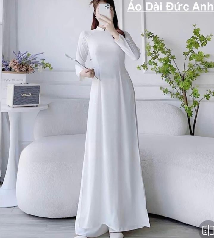 [ Tay Dài ] (SẴN HÀNG) Áo dài trắng học sinh đồng phục cấp 3 lụa mỹ 2 tà