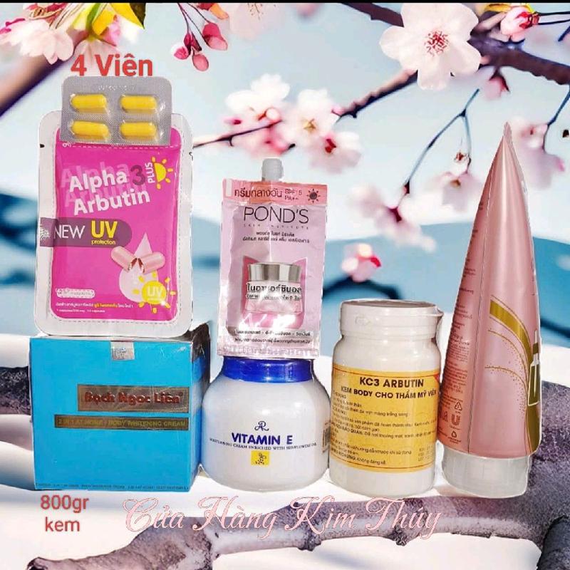 6 món Bộ sản phẩm kem trộn Bạch Ngọc Liên Xanh +........ bộ ~ 850gr kem hỗ trợ dưỡng trắng da. Kem Dưỡng Trắng Body Làm Đẹp Da Dưỡng Body Dưỡng Da Body Vitamin E Nữ Women duong trang