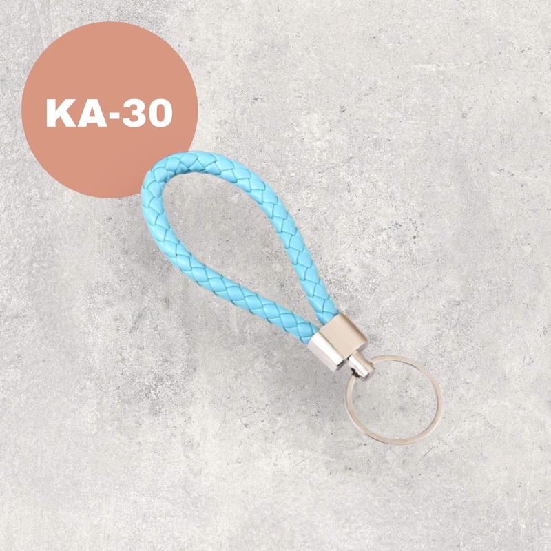 Sky Blue Braided Leather Classic Keychain, Soft Color Braided Key RIng, Cute Key Holder Bag Charm 0