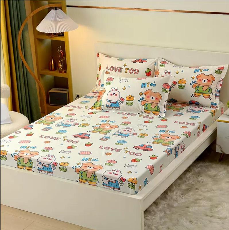 Product Introduction of 100% Cotton Bed Fitted Sheets With Elastic +2pc Pillowcases Adult Kids Girls Princess Twin Full King Queen Mattress Cover B84 17