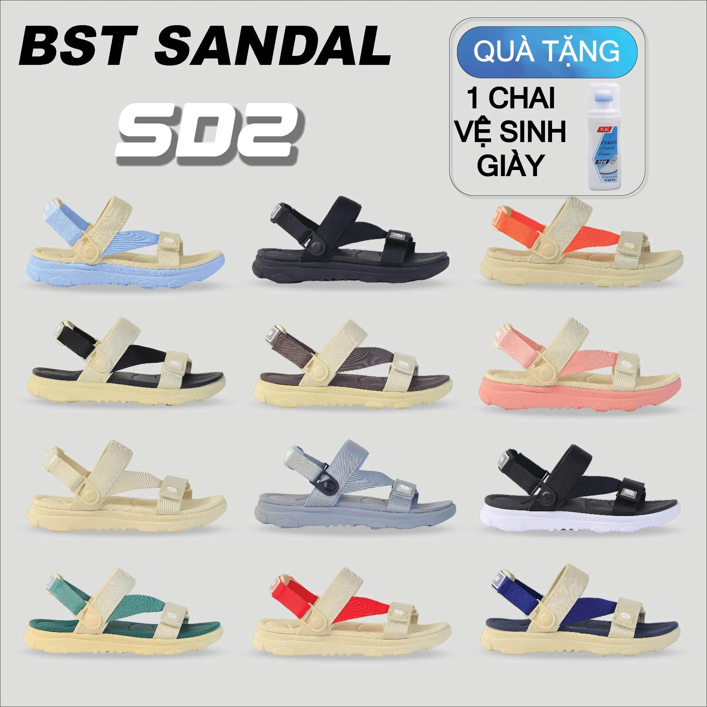 Dép Sandal Nam Nữ SYNDER SD2 -Nam tăng 1 size, nhẹ,thoáng mát [Full Màu, Size 36-44, Tặng chai vệ sinh]
