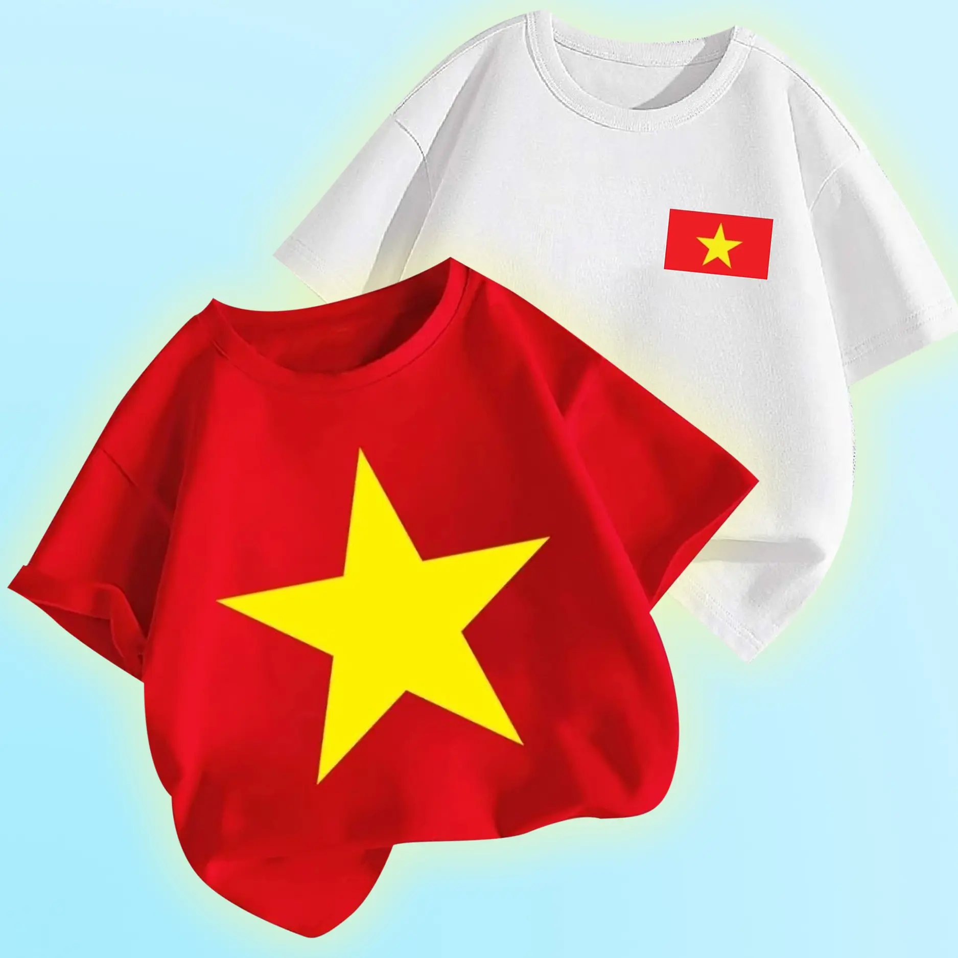 Áo thun trẻ em Áo COTTON mát mịn In Hình CỜ ĐỎ SAO VÀNG dễ thương cho bé trai và bé gái Vải Cotton Baby Tee Women Top Voi Cổ Tròn Heart Tre áo  baby Jean áo  baby Nhung Trắng áo  đoàn  cho  em  bé