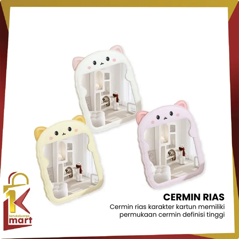 [COD] SM K153 Cermin Meja Rias Bentuk Kucing Lucu Kaca Duduk Aesthetic Portable Serbaguna 1