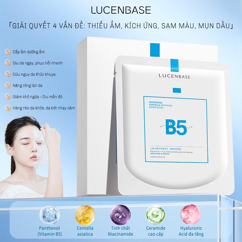 Mặt Nạ Dưỡng Ẩm, LUCENBASE, B5 Niacinamide Centella Asiatica Thành Phần, Sửa Chữa Da Nghỉ Ngơi, Làm Sáng, 25ml Mỗi Miếng
