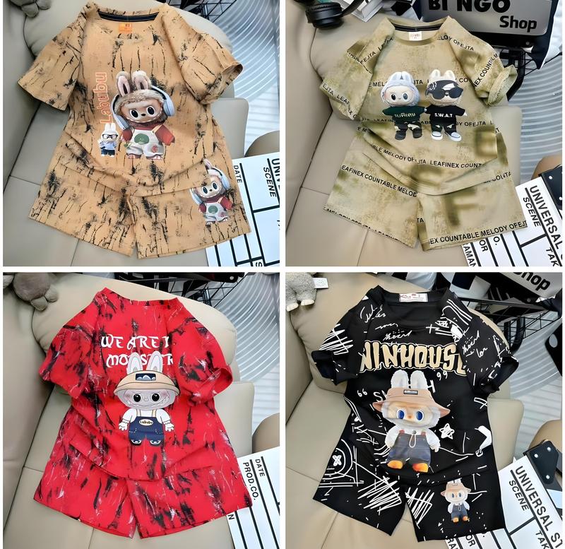Combo 3,4 bộ quần áo Labubu cho bé trai logo 6D size 4 - 21 kg sản phẩm hot mặc thoáng mát chất thun lạnh thái - M8