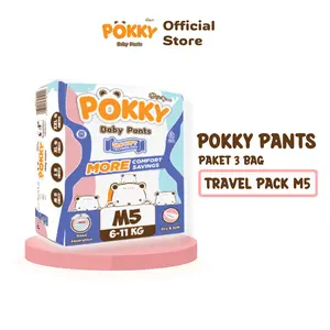[PAKET 3 BAG] POKKY PANTS TRAVEL PACK M5/L5/XL4/XXL4 | Popok Celana Bayi Popok Bayi
