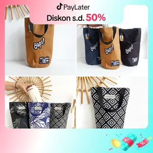STILETTO - Tumbler bag - Tas botol minum muat sampai 2 liter tumbler - Kain kanvas linen premium - Polos dan motif kekinian dengan handle / Tali pegangan Minuman