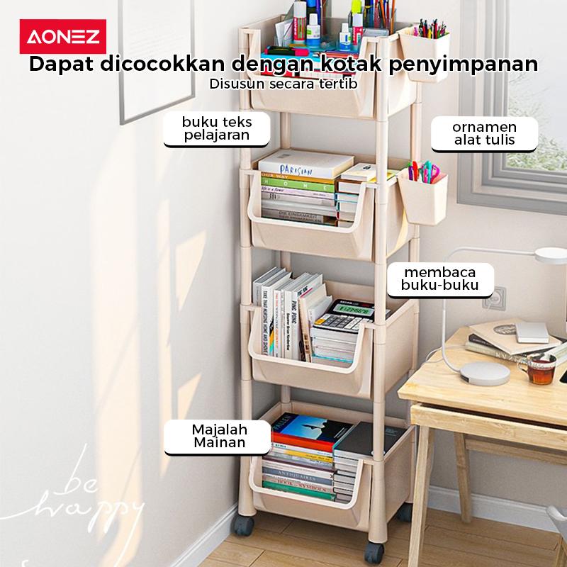 Product Introduction of 【COD 24h shipping】AONEZ Rak Buku Berkapasitas Besartempat Penyimpanan Alat Tulistempat Penyimpanan Mainantroli Beroda 12