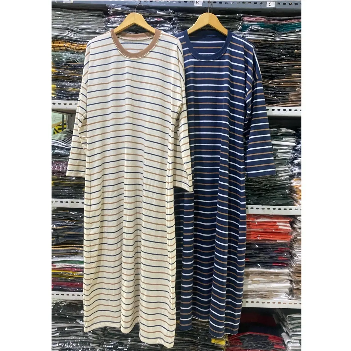 Daily Dress Stripe & Simple Dress Cream Navy