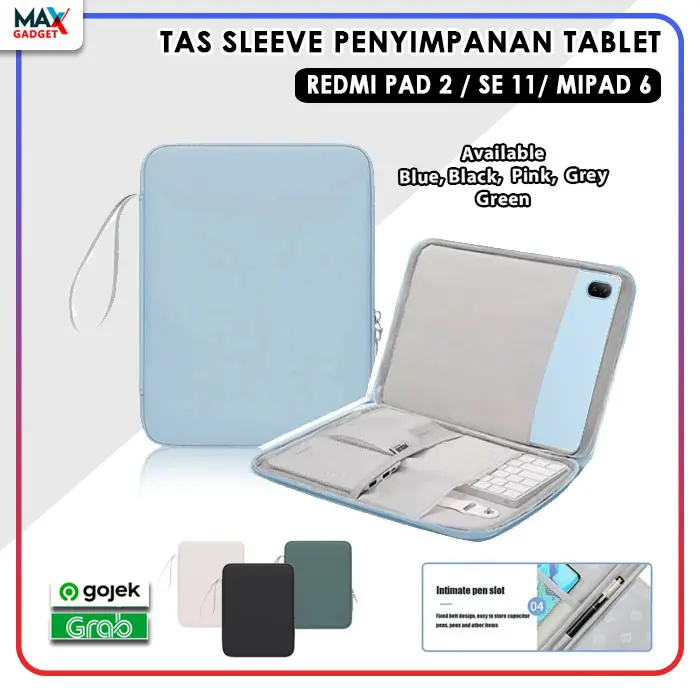 Tas Tablet For Xiaomi Redmi Pad 2 / MiPad 7 6 5 Pro 11 / Redmi Pad SE 11 10.6 Inch Pastel Tas Pouch Dompet Penyimpanan Case Organizer Traveling Sleeve Waterproof ShockProof Anti Dust Debu Polyester Kulit Sintetis Soft Warna Hitam Hijau Pink Biru Resleting